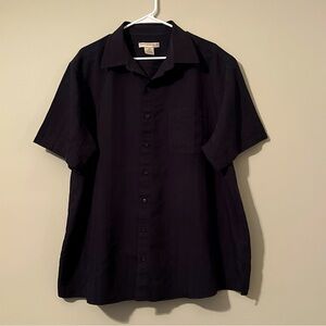 Island Passport Men's Button Up Shirt 1XL Black Short Sleeves Stripes Beach Trip